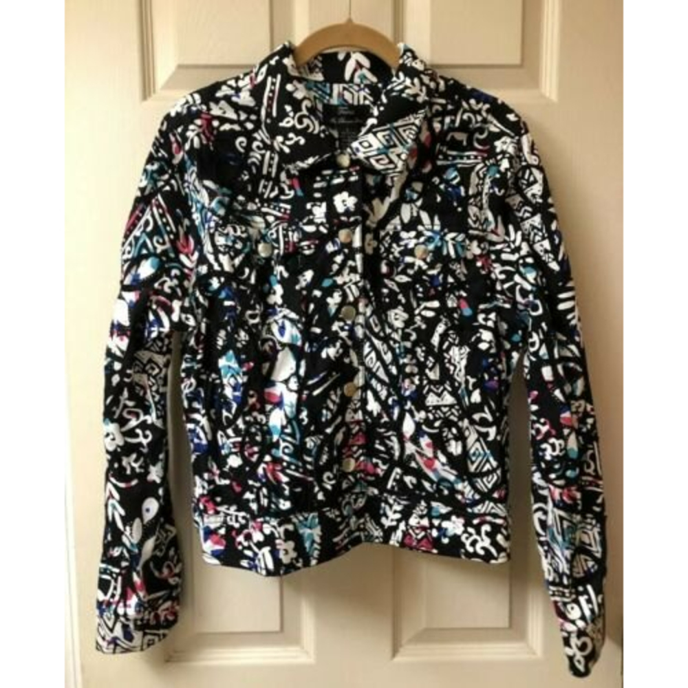 Trenz by Theresa Renz Jacket Womens SZ L Black/White/Turquoise/Pink New With Tag